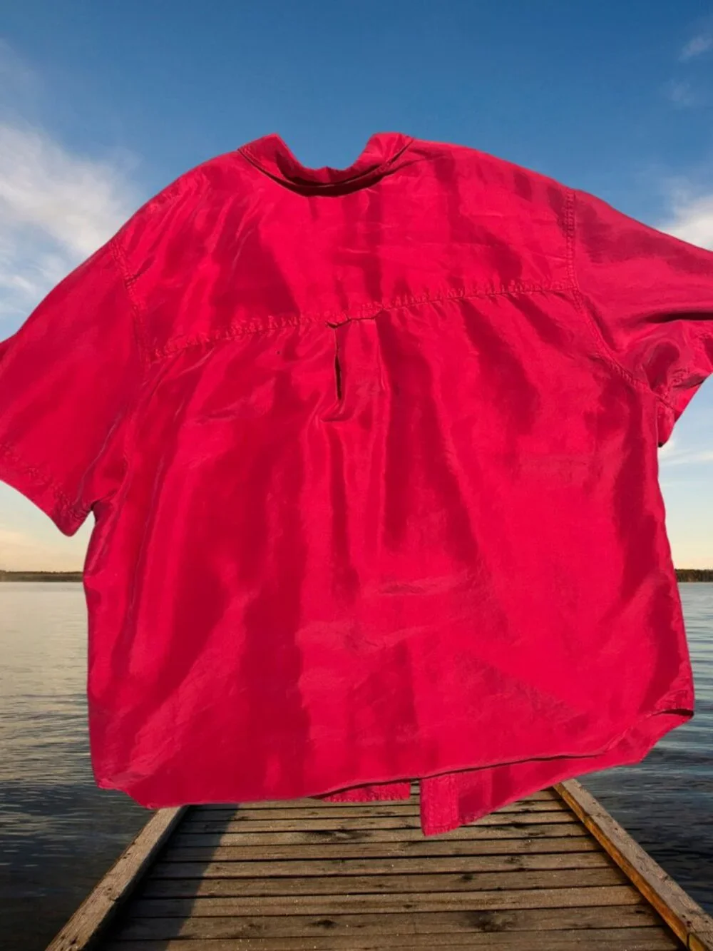 100% Silk Red Button Down Size 18